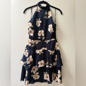 BB Dakota Navy Floral Halter Tiered Dress